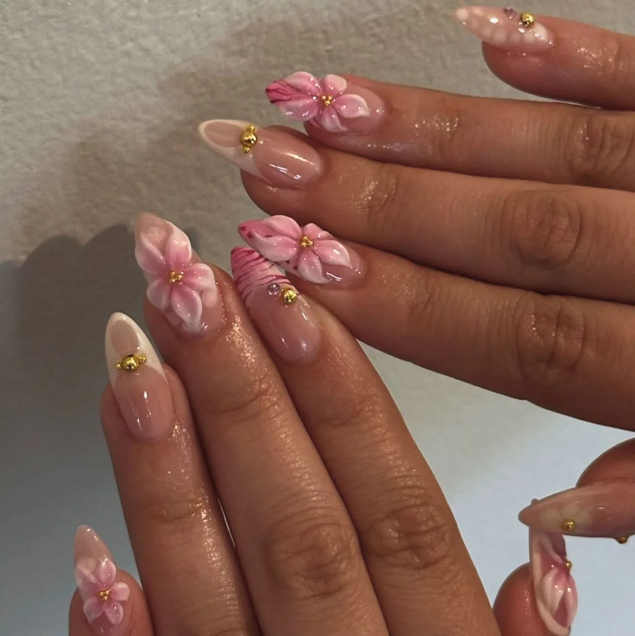 Long Almond Press On False Nails Set