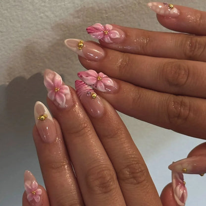 Long Almond Press On False Nails Set