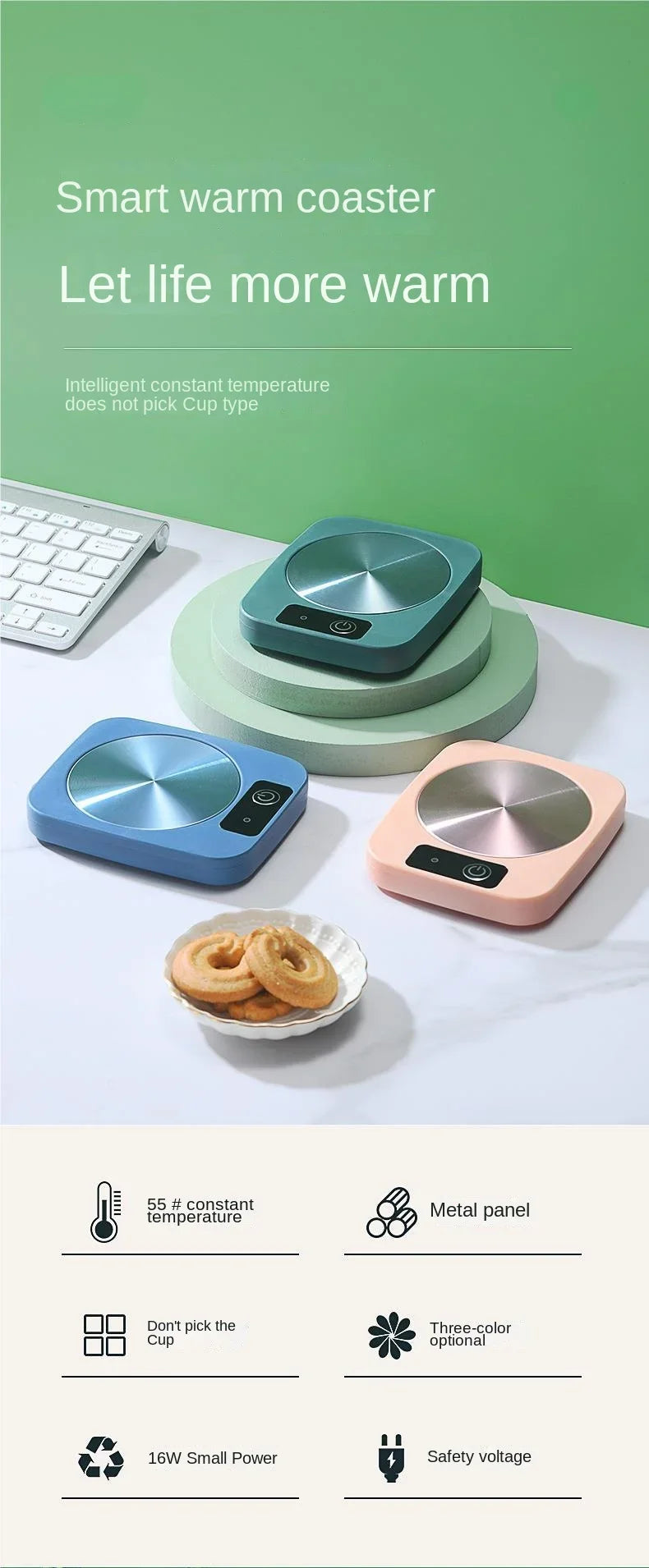 55°C Smart Cup Warmer with Metal Heating Plate
