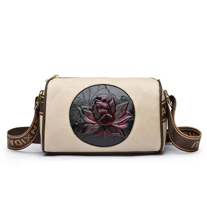 Casual Floral Embossed Leather Crossbody Shoulder Bag