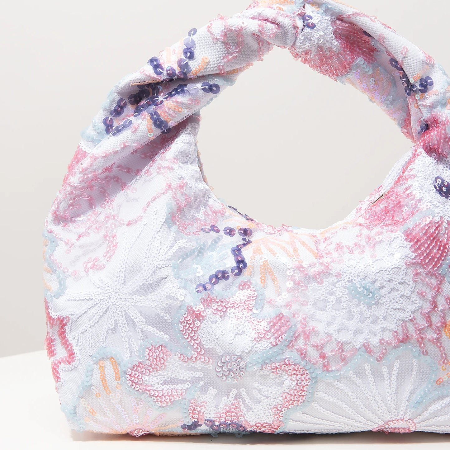 Floral Sequin Half-Moon Evening Bag