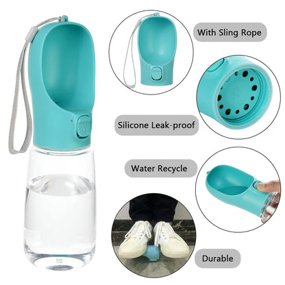 Leak-Proof Pet Water Bottle with Built-In Bowl