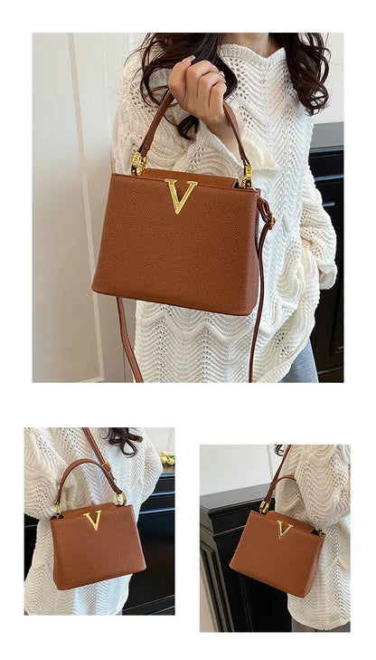 Buckled Leather Shoulder Handbag