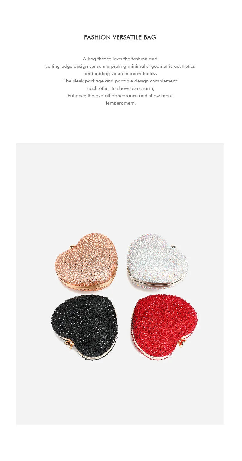 Luxury Heart Crystal Rhinestone Evening Clutch Bag