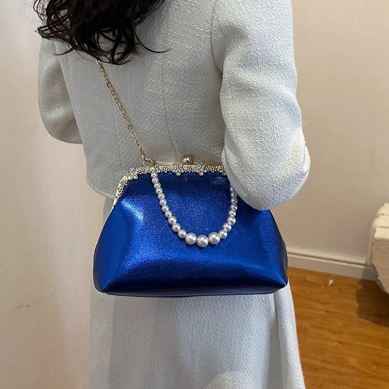 Luxury Pearl Chain Minaudière Shoulder Bag