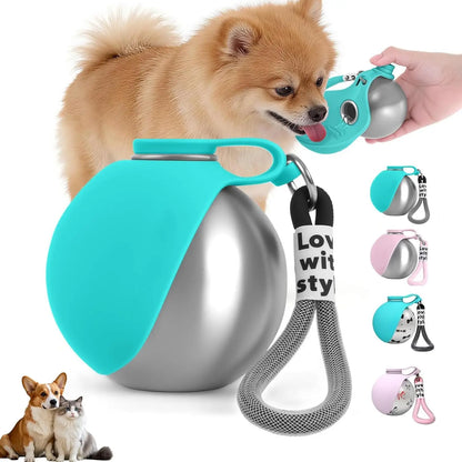 Portable Stainless Steel Dog Water Bottle with Collapsible Silicone Bowl