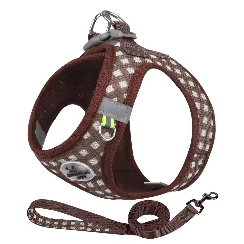 Checkered Reflective Pet Harness with Leash Set