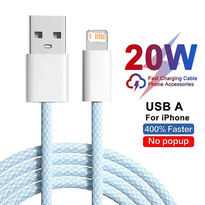 20W Braided Lightning Charging Cable with Reinforced Nylon Weave