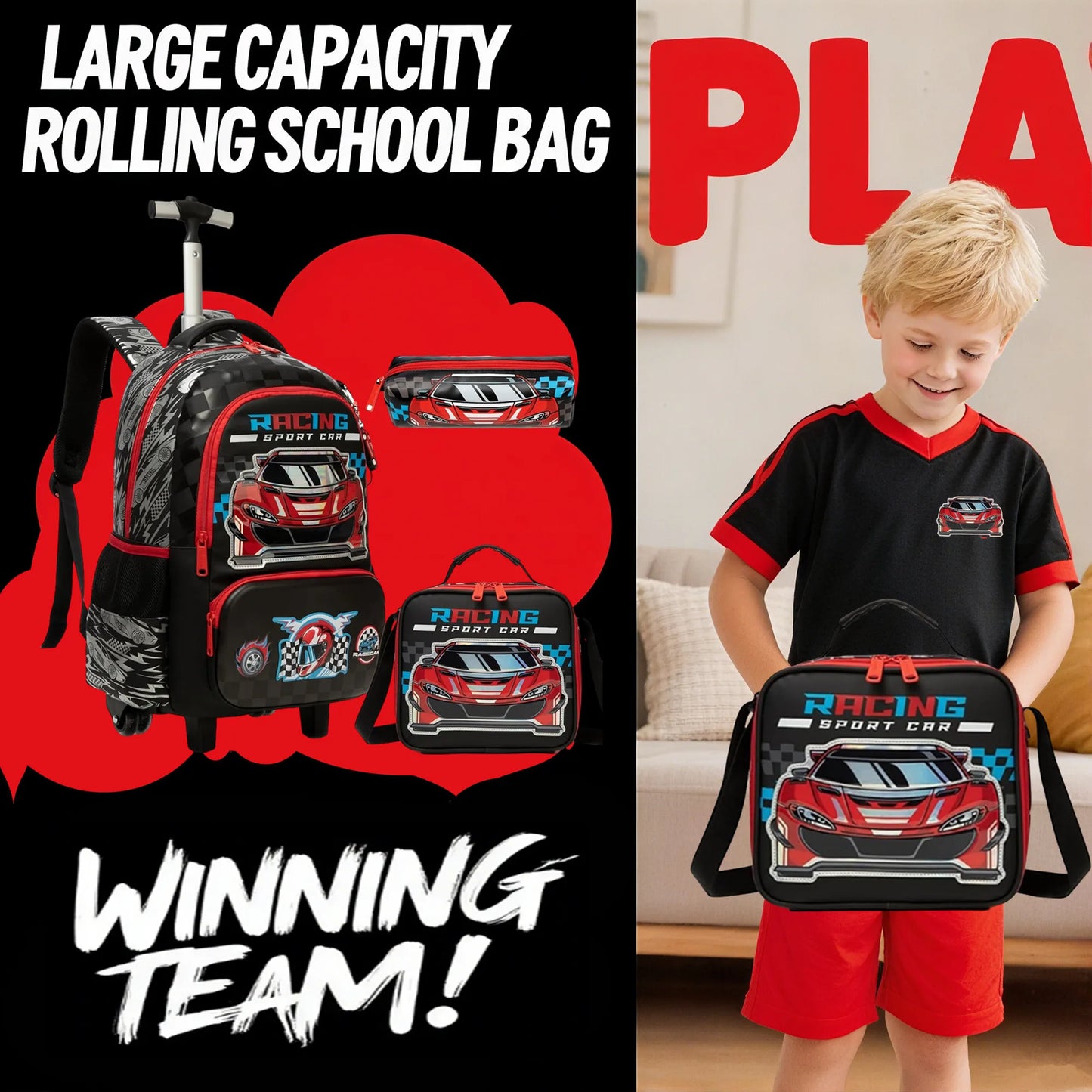 Kids Rolling School Backpack Set