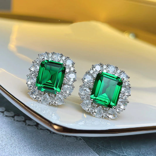 Emerald Cut High Carbon Diamond Silver Earrings
