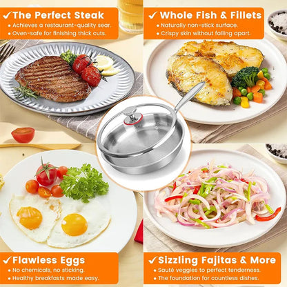 3-Layer Stainless Steel Chef’s Frying Pan with Glass Lid