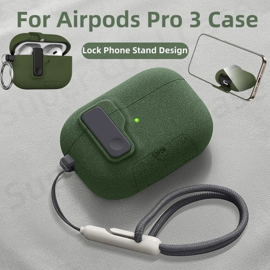 AirPods Pro 3 Protective Case with Secure Lock, Phone Stand & Lanyard