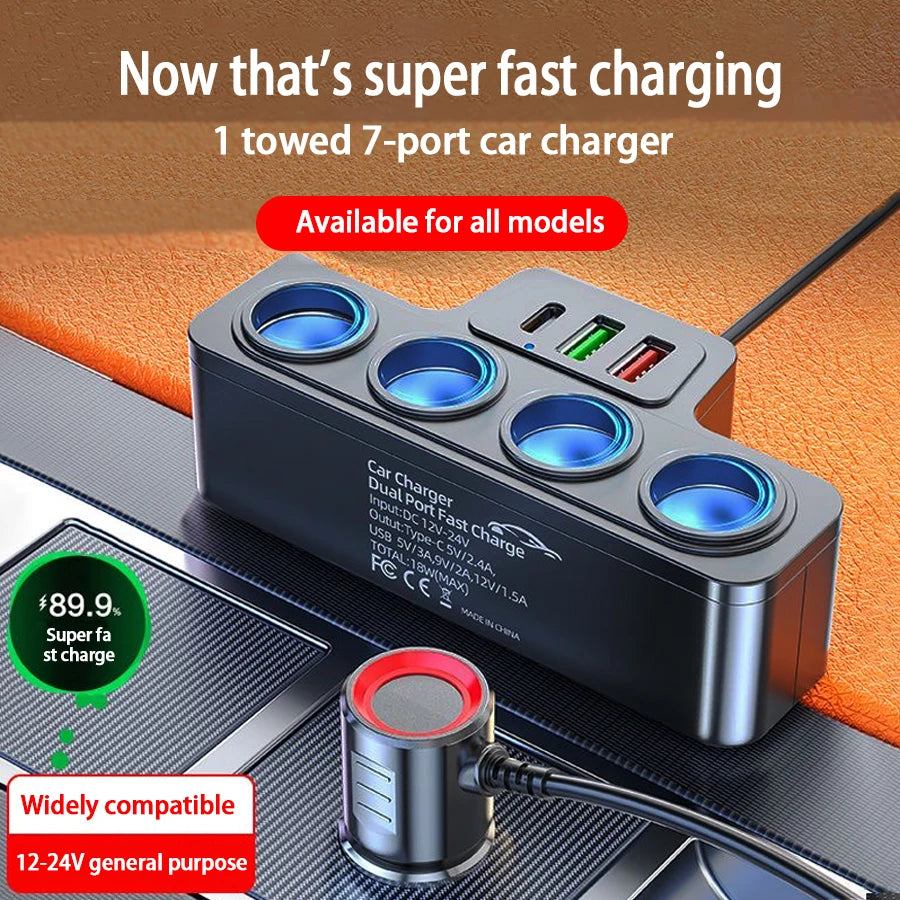 120W 4-Port Car Charging Adapter