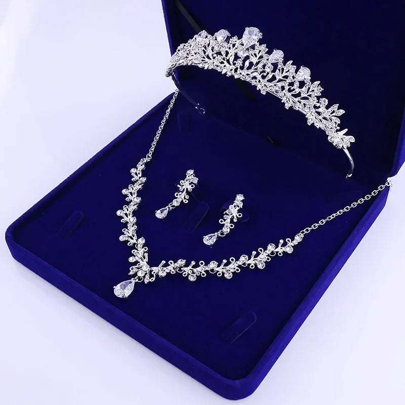 Bridal Crown Necklace Earrings Jewelry Set