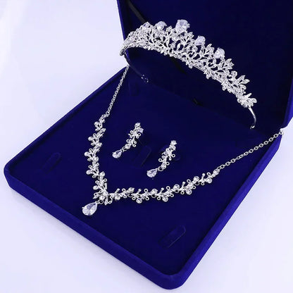 Bridal Crown Necklace Earrings Jewelry Set