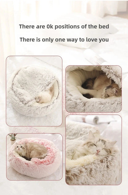 Winter Warm Plush Semi-Enclosed Cat Bedwarm cat bed, plush cat nest, winter pet bed, cat cave bed, puppy sleeping bed, enclosed pet bed, soft cat cushion, cozy pet house, pet accessories