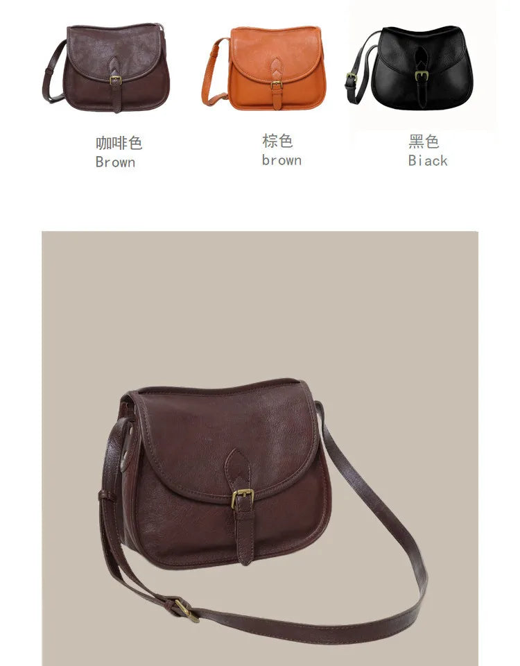 Genuine Leather Retro Saddle Crossbody Bag