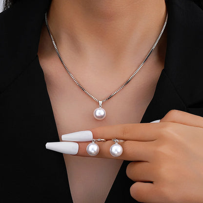 Pearl Necklace & Dangle Earrings Set