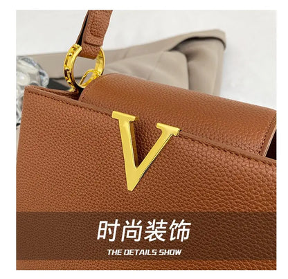 Buckled Leather Shoulder Handbag