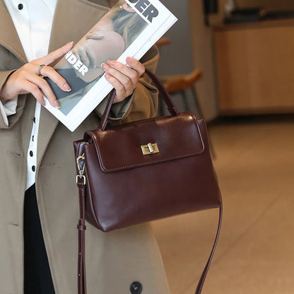 Vintage Genuine Leather Top Handle Crossbody Satchel