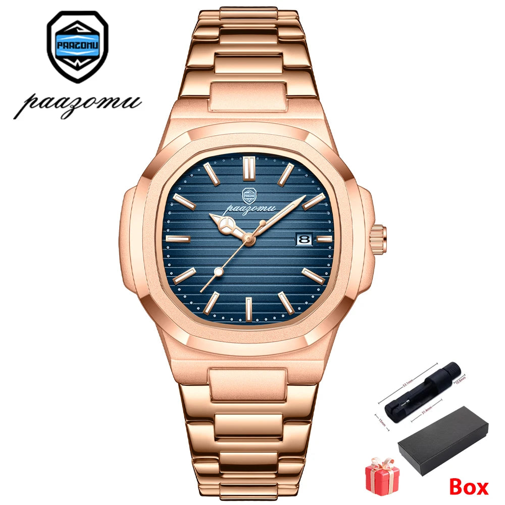 Men's Stainless Steel Quartz Watch with Date & Luminous Display