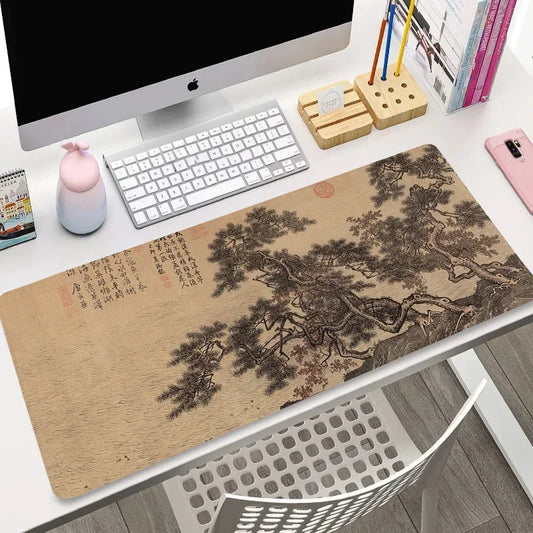 XXL Chinese Landscape Painting Mouse Pad Brown Texture 400x900
