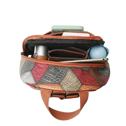 Vintage Patchwork PU Leather Casual Backpack