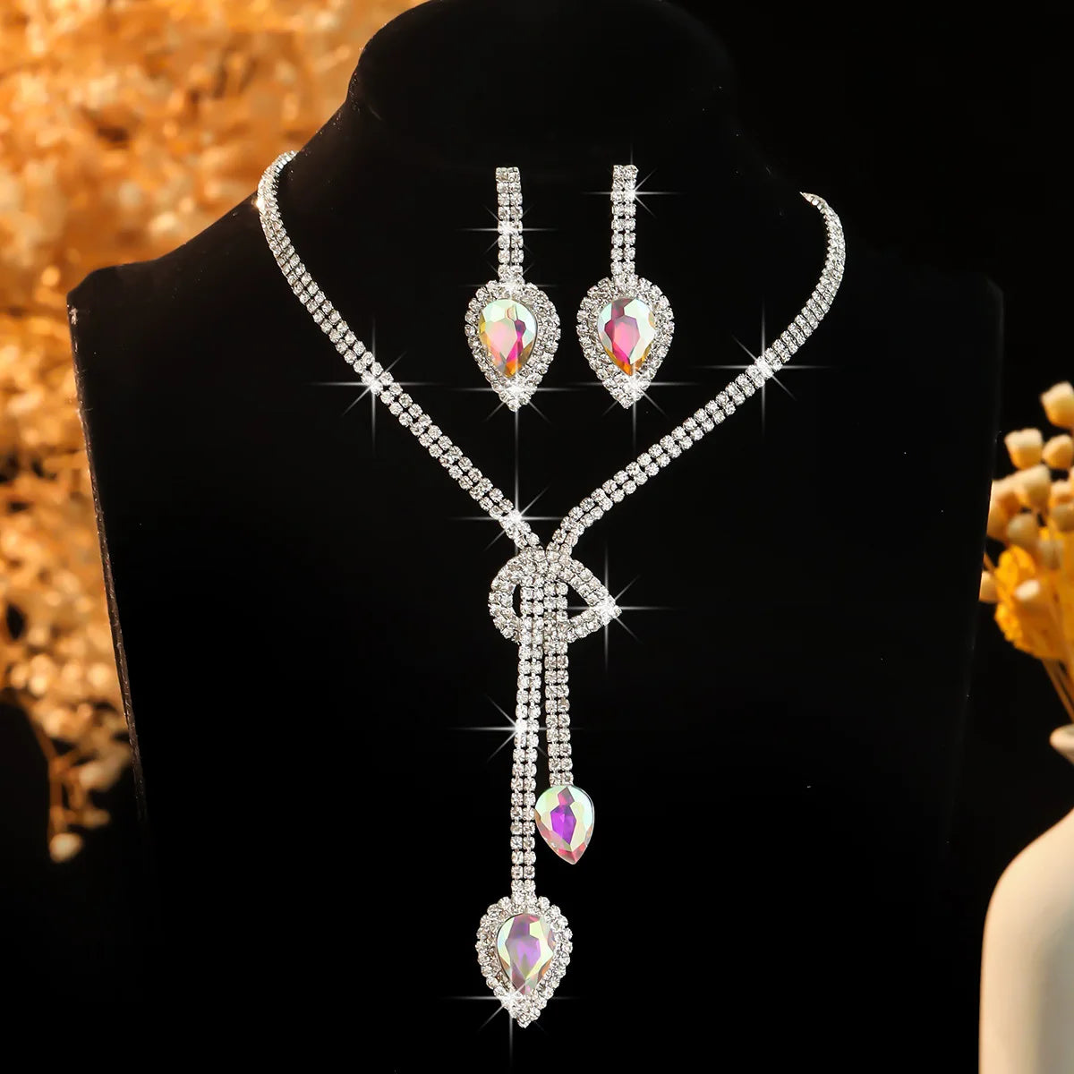 Crystal Water Drop Necklace & Earring Set