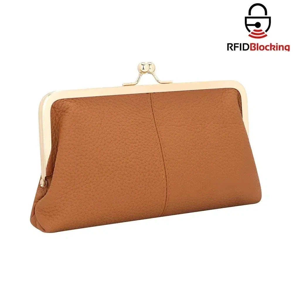 Genuine Leather Kiss Lock Wallet