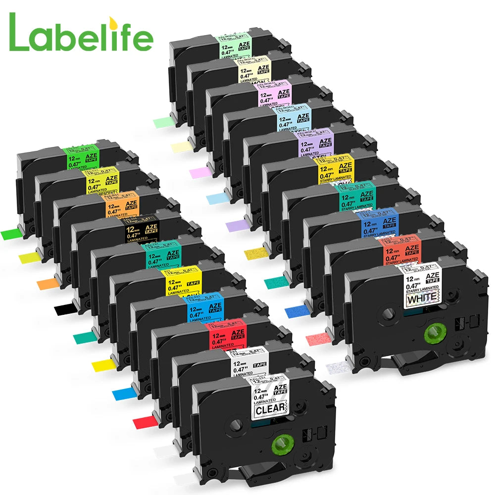 Labelife 5-Pack Compatible Brother P-Touch Label Tape Set