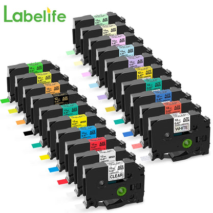 Labelife 5-Pack Compatible Brother P-Touch Label Tape Set