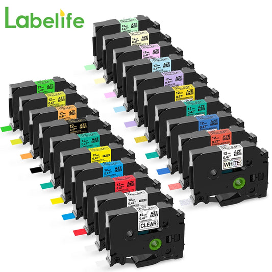 Labelife 5-Pack Compatible Brother P-Touch Label Tape Set
