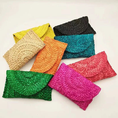 Women’s Handwoven Straw Envelope Clutch Bag