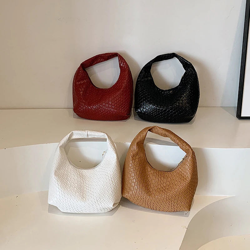 Women’s Woven Embossed PU Leather Hobo Shoulder Bag