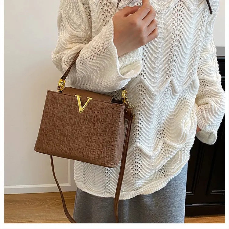 Buckled Leather Shoulder Handbag