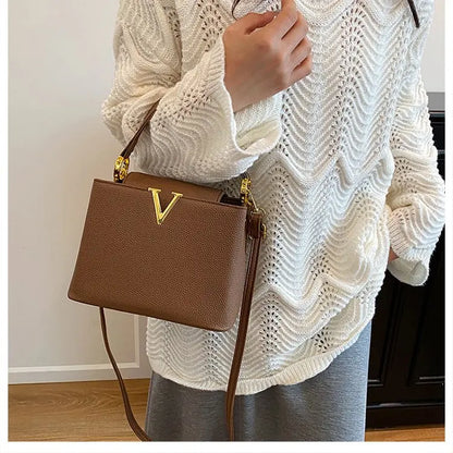 Buckled Leather Shoulder Handbag