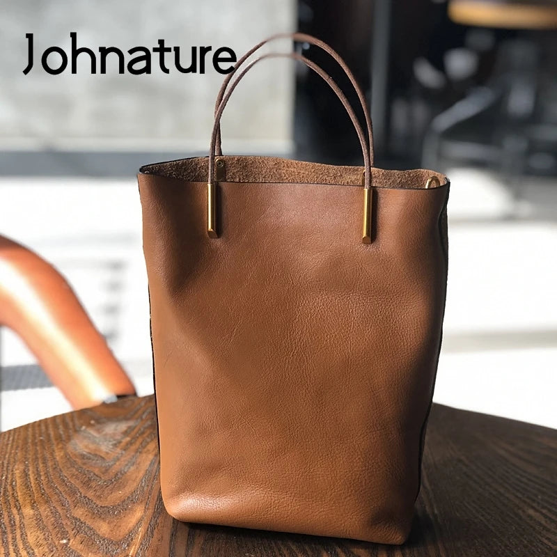 Johnature Genuine Cowhide Leather Shoulder Bag