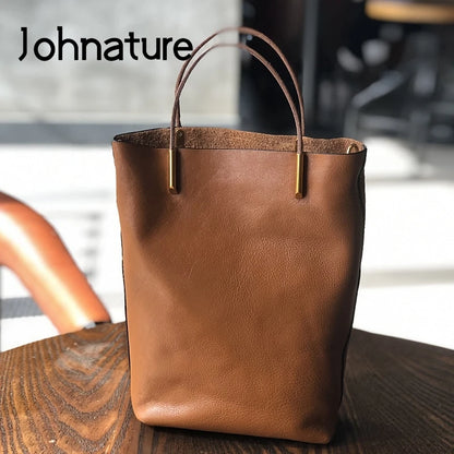 Johnature Genuine Cowhide Leather Shoulder Bag