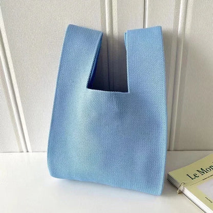 Handmade Knit Mini Tote Bag – Women’s Stripe Wrist Handbag