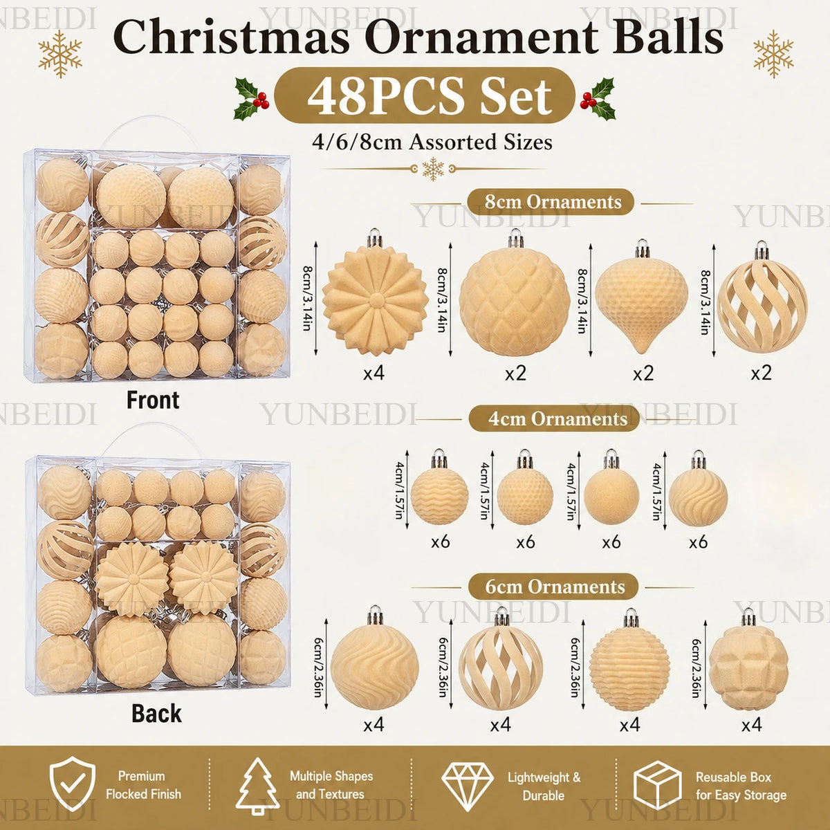 48-Piece Velvet Christmas Bauble Set