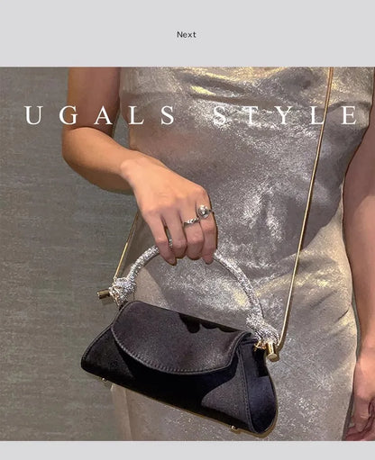 Satin Crystal Handle Evening Bag