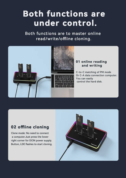 Dual M.2 NVMe & SATA SSD Docking Station with Offline Clone