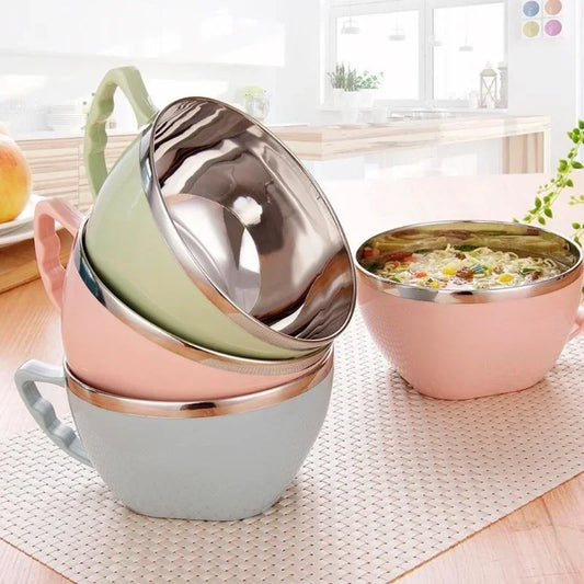 Insulated Stainless Steel Noodle Bowl with Handle & Lid