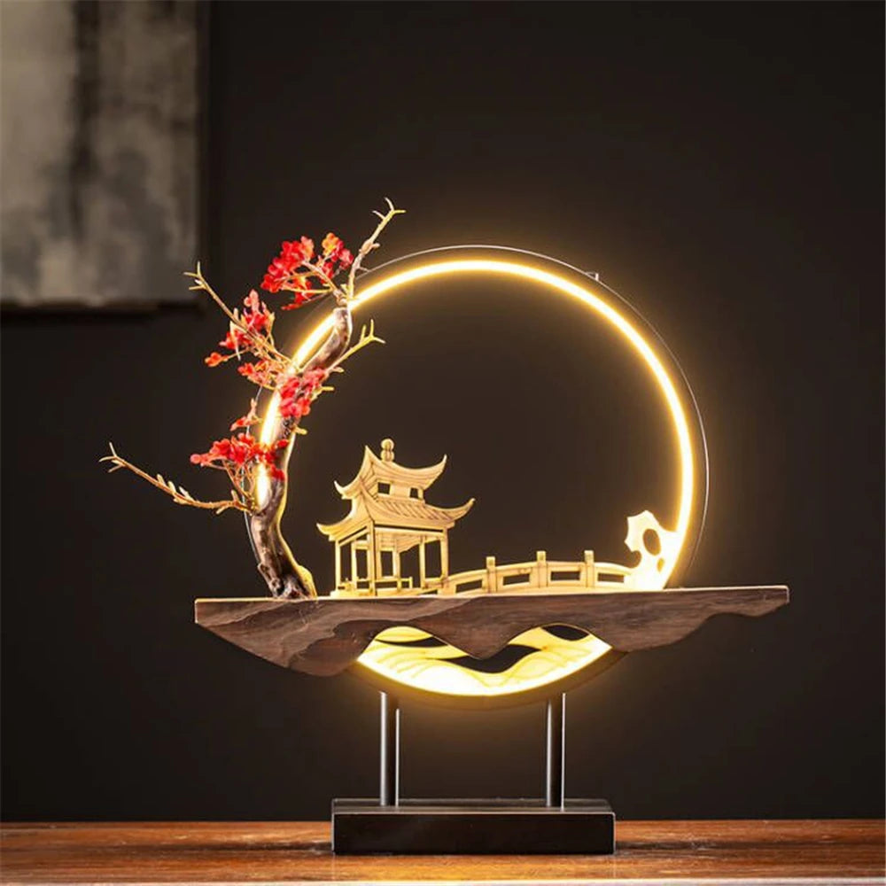 Ceramic Waterfall Incense Holder with LED Ring & Lotus Decor