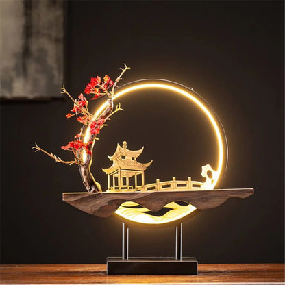 Ceramic Waterfall Incense Holder with LED Ring & Lotus Decor