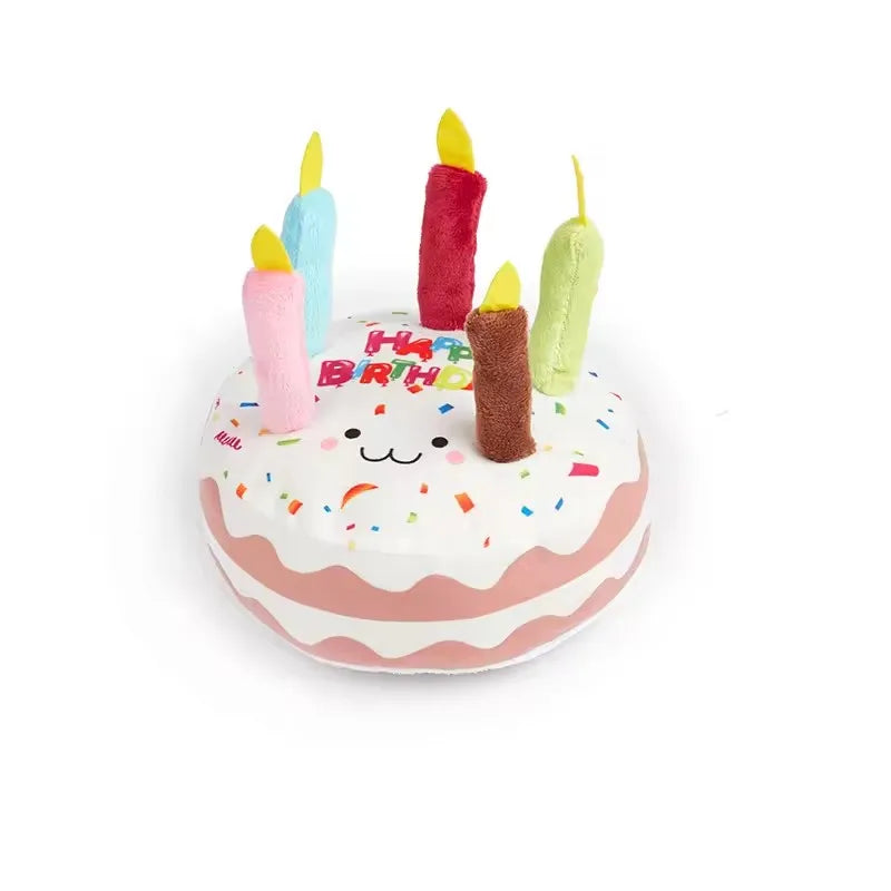 Birthday Cake Plush Dog Toy with Squeaker