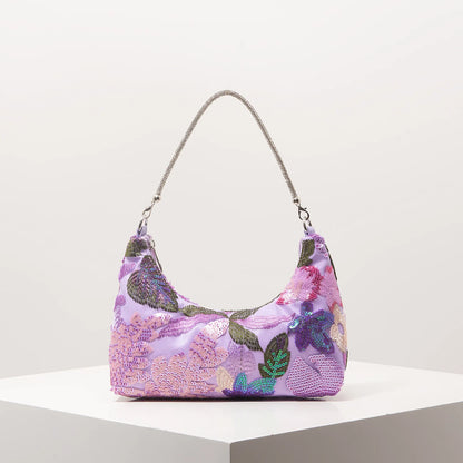 Floral Embroidered Sequin Shoulder Bag