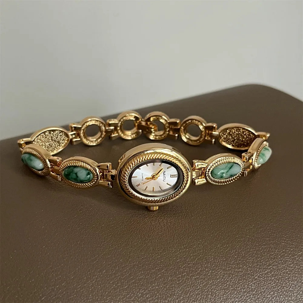 Oval Gemstone-Style Quartz Bracelet Watch