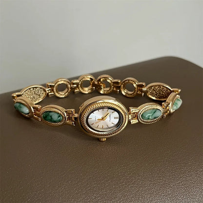 Oval Gemstone-Style Quartz Bracelet Watch