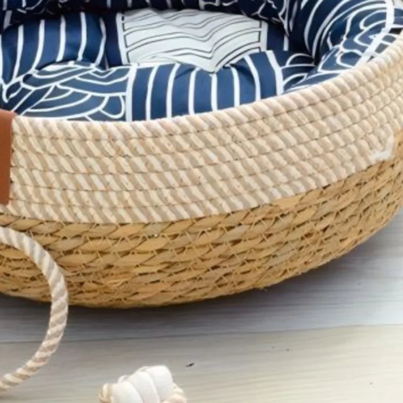 Handwoven Wicker Cat Bed